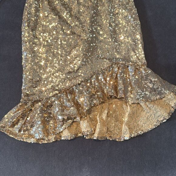 Women’s Gold Sequined Short Homecoming Dress Ruffle Hem Corset Back Size 2 NEW - Picture 14 of 14